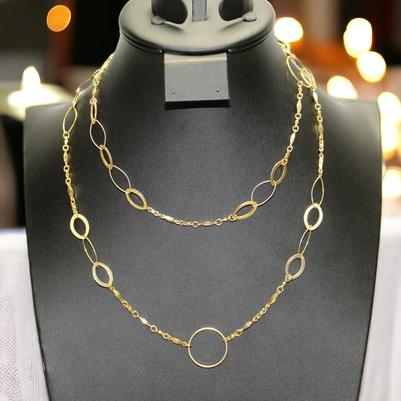 Unbranded Jewelry - Long Gold Tone Oval Long Short Mixed Link Asymmetrical Simple Classic Necklace